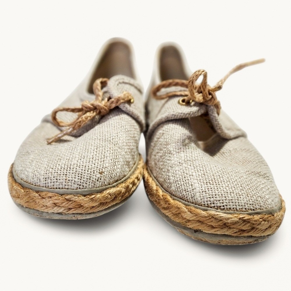 Grasshoppers Canvas Espadrille Lace Up Flats Jute Trim Beige‎ Size 6.5 Coastal